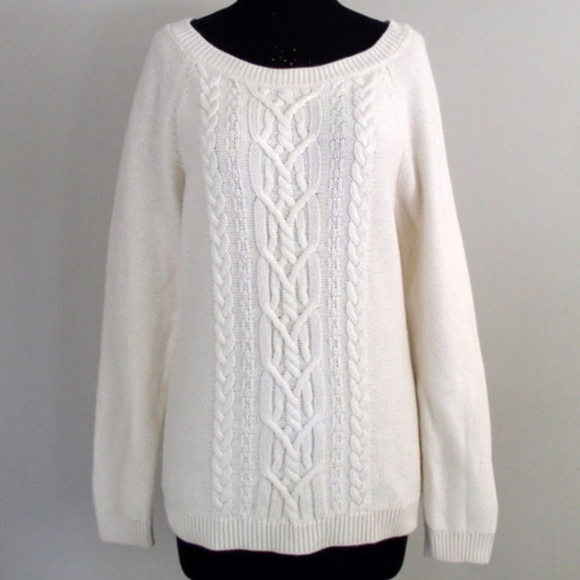 Talbots Cream Cable Knit Angora Cotton Sweater L - Picture 6 of 6